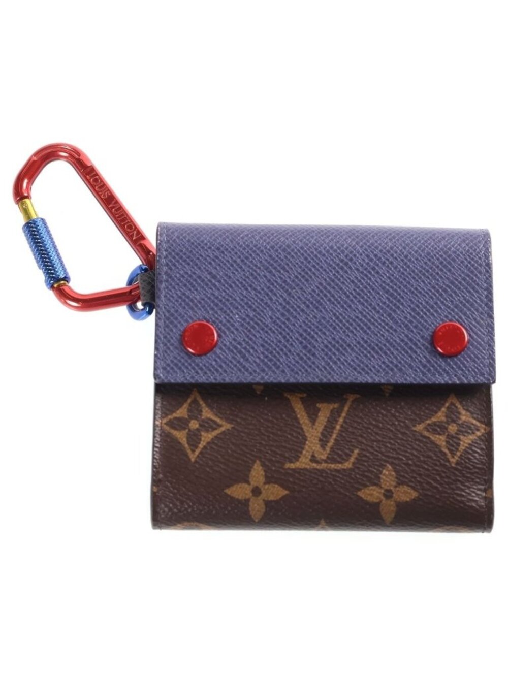 Louis Vuitton Monogram Taiga Compact Wallet Trifold Brown Blue Leather